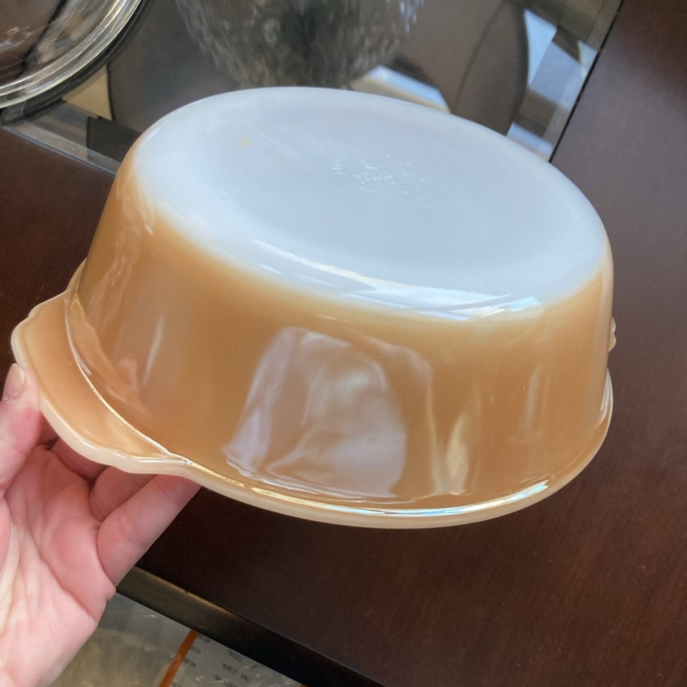 EUC! Vintage- Anchor Hocking Fire King Iridescent Peach Luster Baking Ovenware